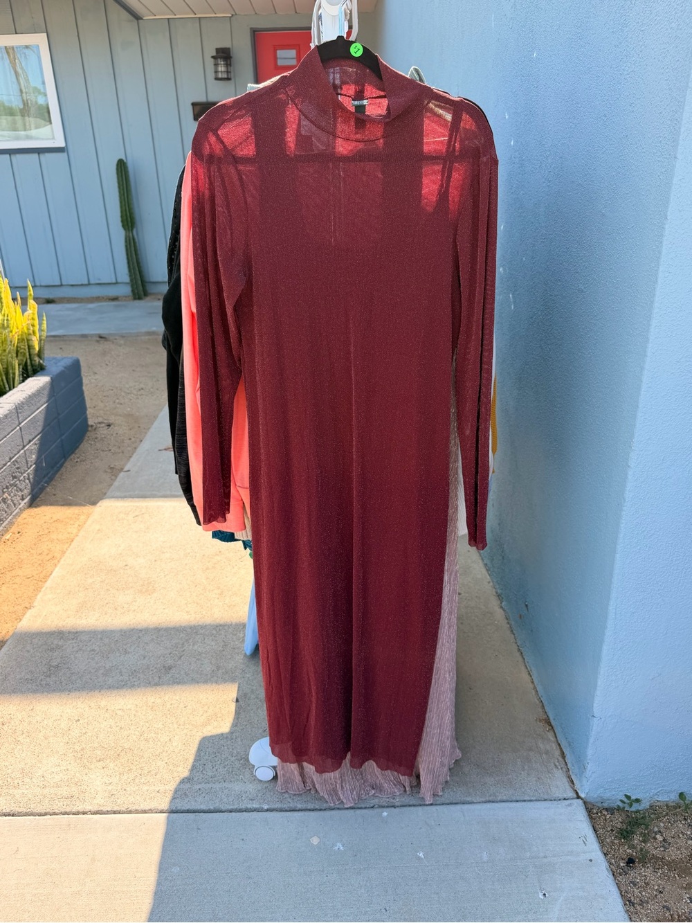 wild fable Burgundy Sheer Long Sleeve Midi Dress